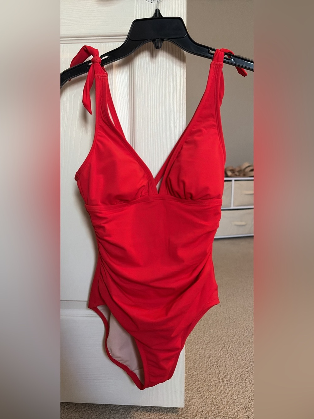 Kona Sol Red One-Piece Tie-Shoulder Swimsuit small